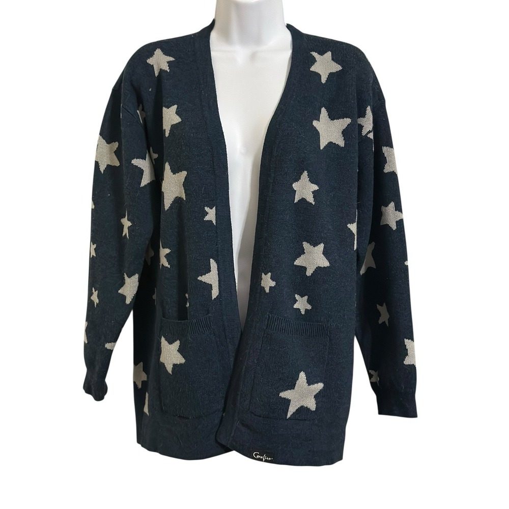 Laika Coraline Blue Star Cardigan XS Open-Front Oversized  2021 Navy/Gray Stars